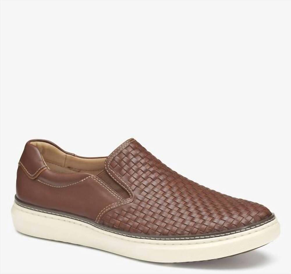 NEW JOHNSTON & MURPHY men's mcguffey 2 slip-on shoes in tan woven full grain